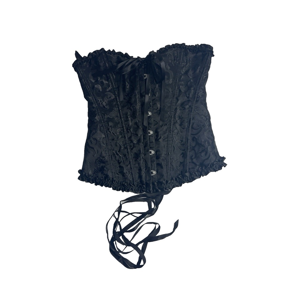 Black Ruffle‎ Corset Top S Dark Romantic Grunge Witchy Lace-Up Boned Satin